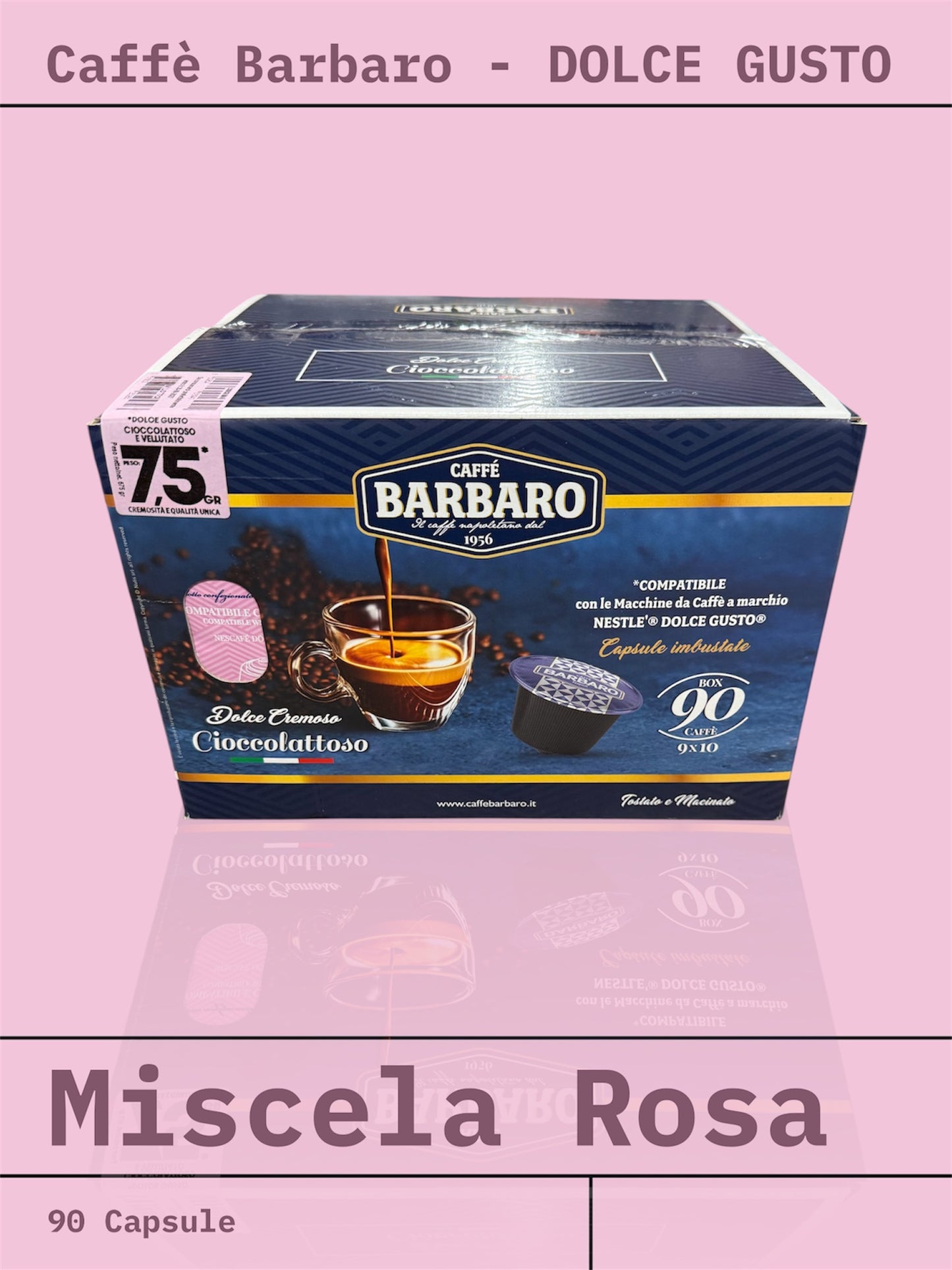 90 Capsule da 7,5 gr Caffè Barbaro compatibili con macchine da caffè a marchio Nescafé®* Dolce Gusto®* - Rosa - Per Lei