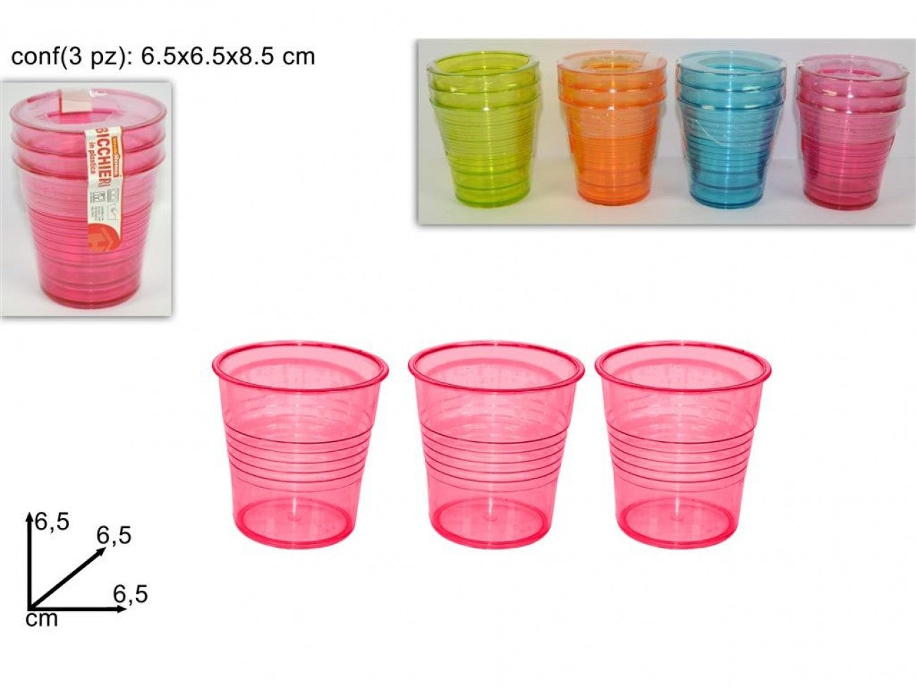 BICCHIERINI PLASTICA COLOR CC. 80 SET 3 PZ.